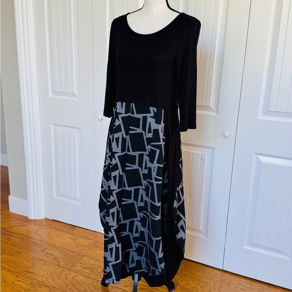 NWT KOZAN Artsy Black & Gray Geometric Print Dress Avant Garde Style Women XS - Picture 6 of 13